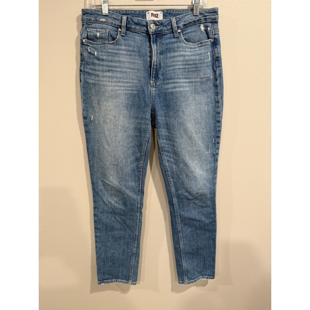 Paige Jeans Women's Size 30 Blue Denim Tapered Fit Distressed Frayed Hem Stretch